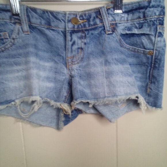 Mossimo Denim Jean Shorts 2 26 Low Rise Short Shorts Raw Hem Blue - Picture 6 of 13